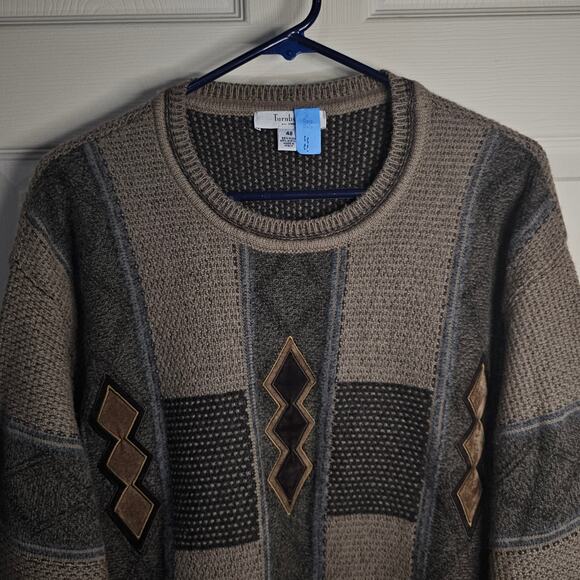 Turnbury Brown Suede Accent Sweater – Made in Italy, Warm & Classy, Men's Sz 48 - Picture 3 of 8